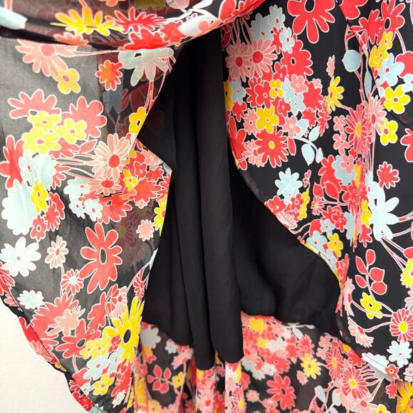 Modcloth Womens Bali Breeze Wrap Dress Size 2X Floral Retro Flowy Chiffon Black - Picture 7 of 9